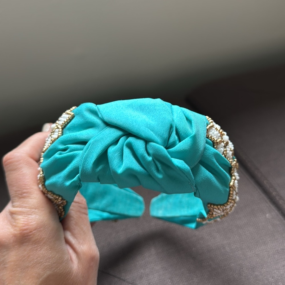 Teal Seed Bead Topknot Headband - Picture 3 of 5